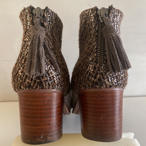 Tom's chunky heel grey and brown tone tweed shoe boots with fringe zipper detail - Picture 8 of 16